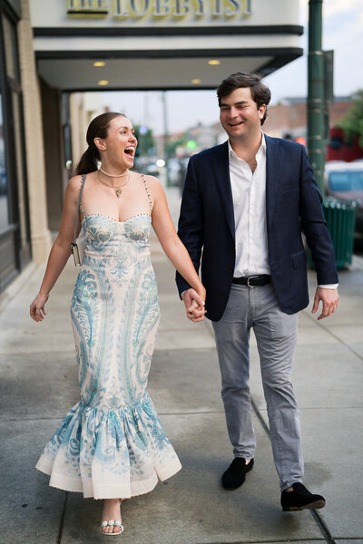 Bride and groom walk up memorial steps at their DC wedding