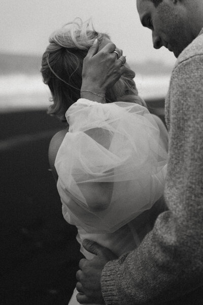 Intimate wedding on black sand beach, Iceland