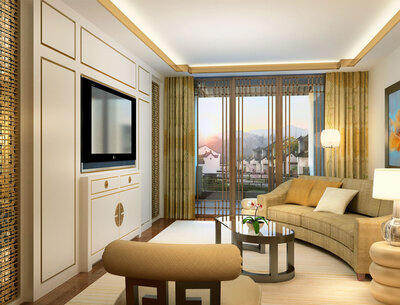 Interior design for hotel room sitting area