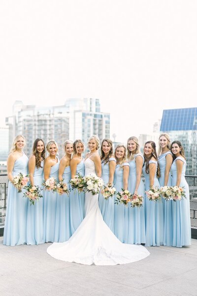 Bride with bridesmaids in Downtown Dallas