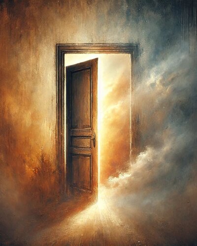A DOOR OPENING AND LIGHT SHINING THROUGH 