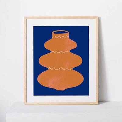 Framed print of an orange vase on a cobalt background