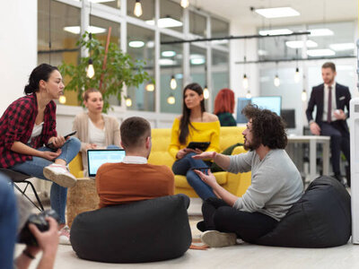 a group of corporate professionals engaged in a group activity