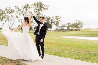 Bride and Groom portrait at their ceremony location at Twin Oaks Garden Estate