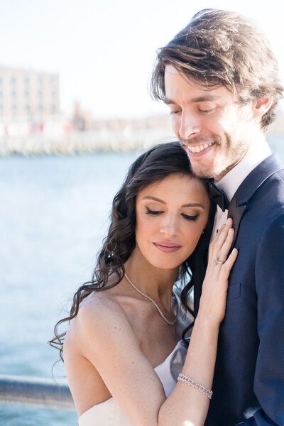 bride embracing groom