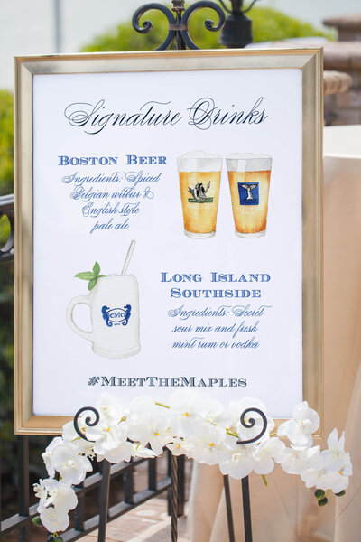 custom drink menu sign watercolor cocktail menu for weddings