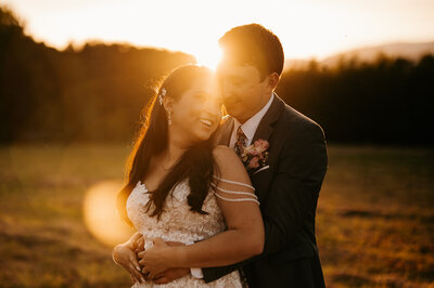 couple at sunset on wedding day