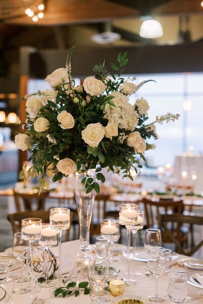 Flowers at wedding table
