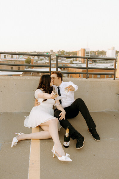 parking garage rooftop engagement photos