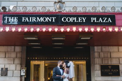 Bride and Groom outside the Farimont Copley Plaza