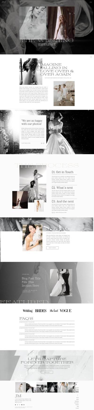 A collage featuring wedding-themed photographs, informational text on wedding planning, and logos of various publications. The images showcase brides in gowns and couples in elegant poses, highlighting the elegance that can be achieved through Showit web design.