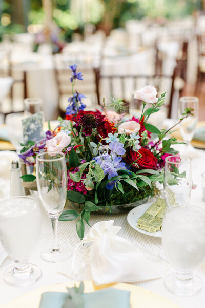 colorful botanical centerpieces wedding table