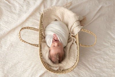 newborn sleeping in a basket