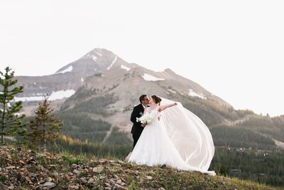 bride and groom kissing