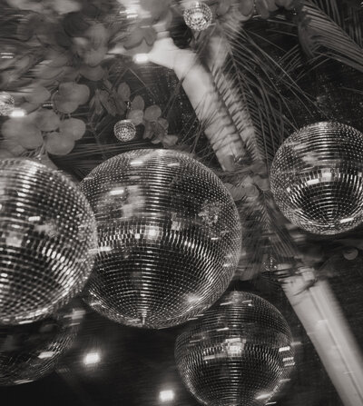 hanging disco balls and florals