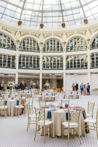 The stunning glass dome ceiling at Dayton Arcade, perfect for a grand wedding ceremony.