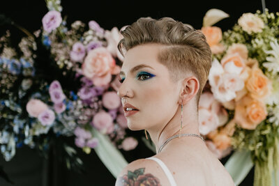 Holographic wedding inspiration with hair and makeup by Madi Leigh Artistry, experienced and inclusive Calgary hair & makeup artist, featured on the Brontë Bride Blog.