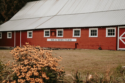 front of the barn