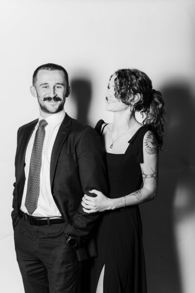Romantic black and white wedding guest portrait at a Richmond VA Vogue Portrait photo booth.