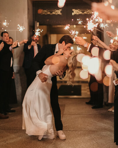 bride and groom during sparkler exit