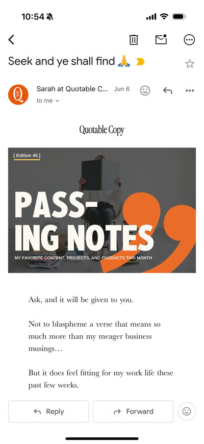 Passing Notes marketing newsletter screenshot