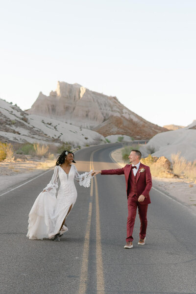 couple and their wedding party during golden hour
