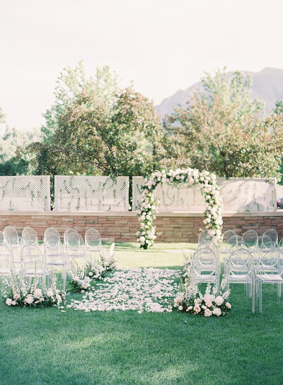 A custom wedding arch and outdoor set up in Boulder Colorado