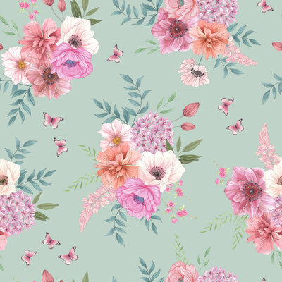 Summer Blooms Mint 40x40cm