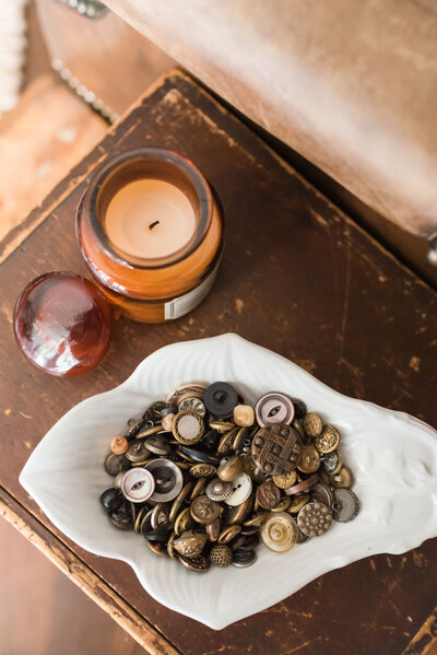Vintage buttons in a glass bowl