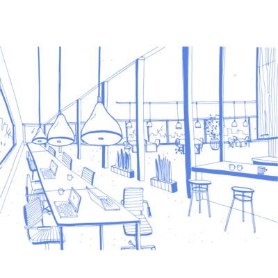 Icon of an office representing onsite workforces for data creation or in-person training needs.