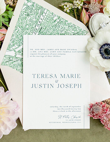 White and Green Pittsburgh Wedding Invitations
