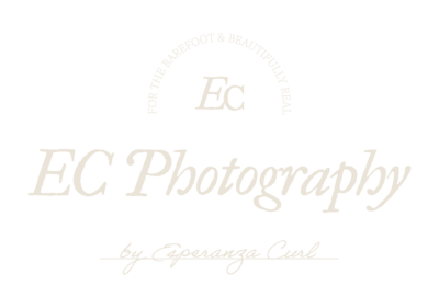 EC Photography brand logo featuring Esperanza Curl’s name and tagline ‘For the Barefoot & Beautifully Real’