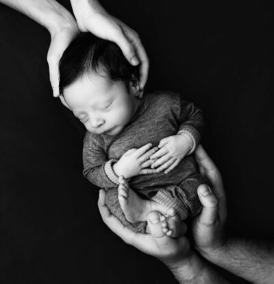 E. Benecki Photography  captures the love of this newborn being cradled by parent's loving hands