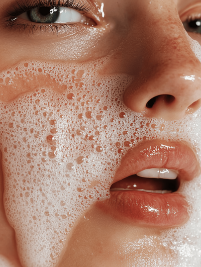 Woman with Bubbly Product on Face