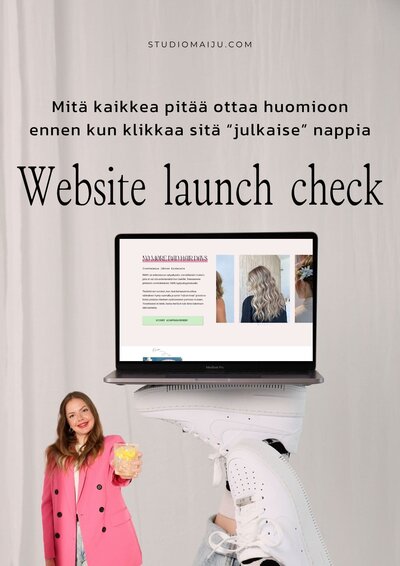 website launch chck frebie kuva. Kuvassa läppäri ja teksti "website launch  check"