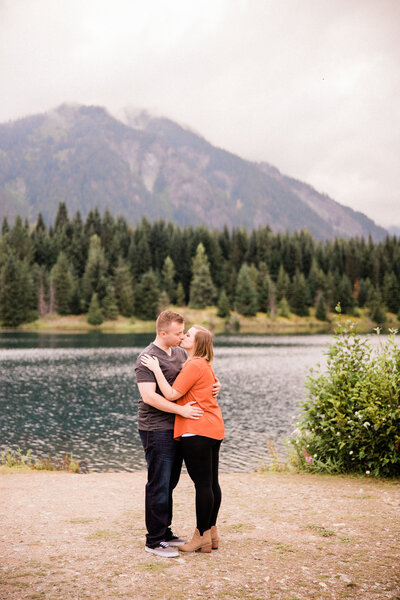Nestled between mountains and lakes, Gold Creek Pond is intimate and stunning, a beautiful spot for engagement photos in the Pacific Northwest