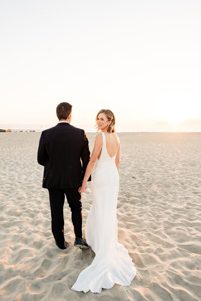 Bride and Groom sunset portrait at their wedding at the Hotel Del Coronado