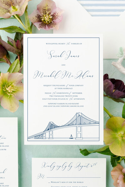 Newport Bridge wedding invitation suite