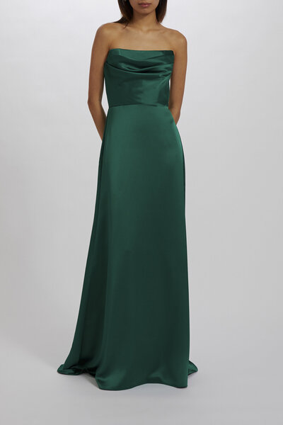 Amsale + Bridesmaids + JARA + GB224S + Fluid Satin + Strapless + Draped Bodice + A-Line Skirt + Gown + Front2