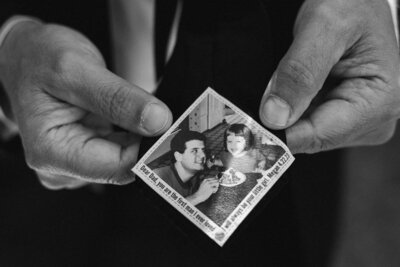 polaroid of family and baby