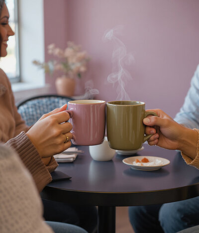 Two students having a business meeting over coffee.