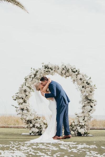 bride and groom looking at each other