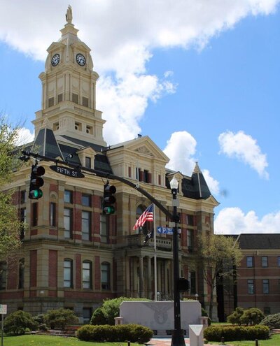 Union County Courthouse in Marysville, OH, a landmark representing the community Black Bear Roofing & Exteriors proudly serves with expert roofing and exterior services. 