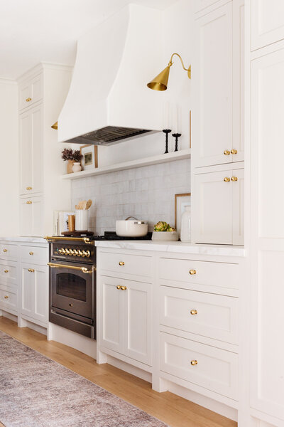 Off White Warm Airy European Farmhouse Kitchen by Denver Interior Designer, Peggy Haddad Interiors