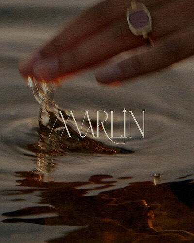 Hand in water with logo on top
