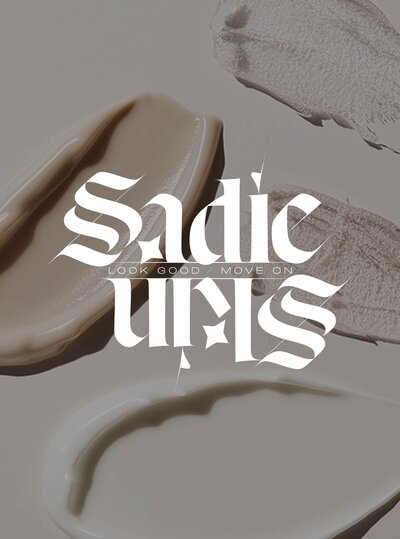 sadie skin logo over neutral skincare swatches