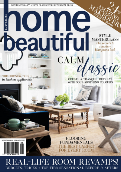 Home Beautiful magazine calm classic edition featuring Lisa Hunter Interiors living room styling