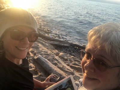 Jen Heller on the beach with her mom