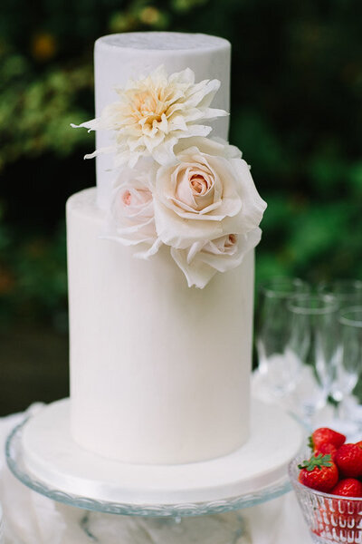 2 tier blush and Ivory floral wedding cake Oxford | MonAnnie