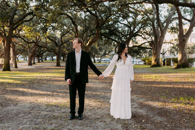 Elegant engagements in White Point Garden located in Charleston, SC